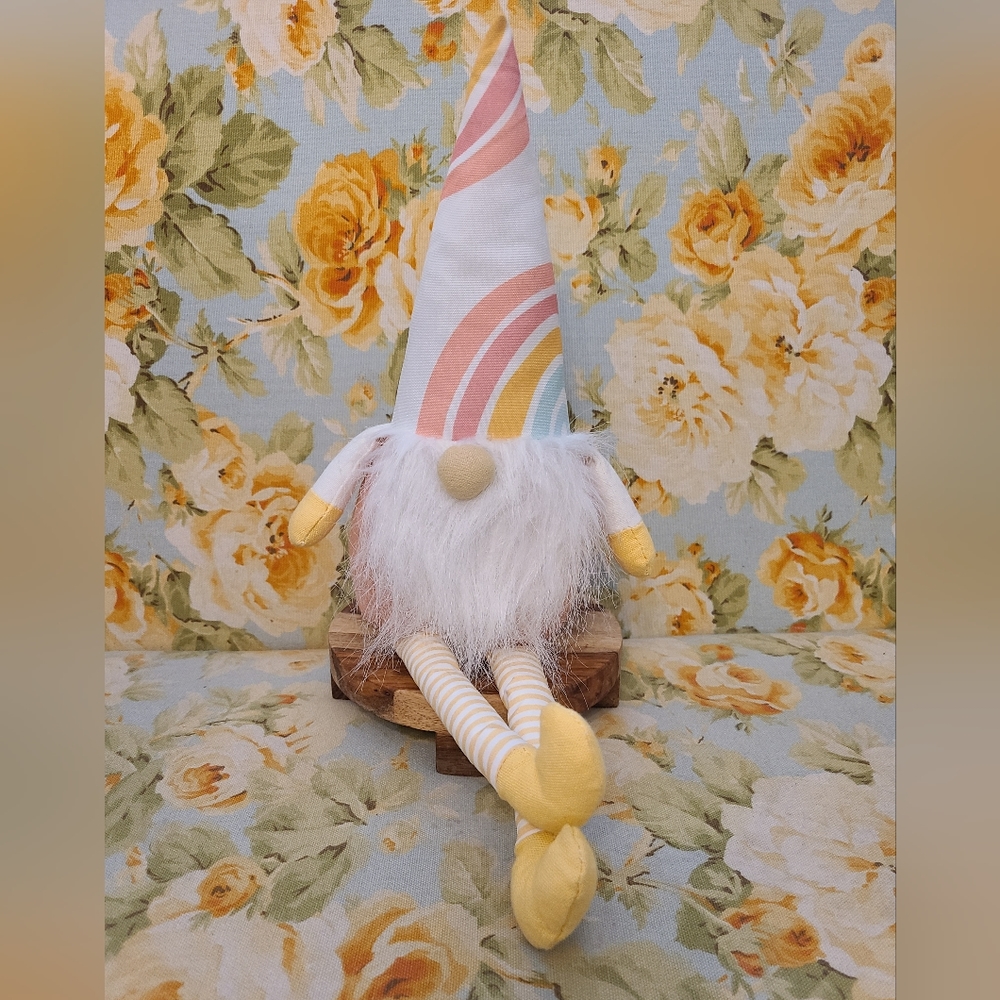 Plush bean-filled boho rainbow print mini gnome